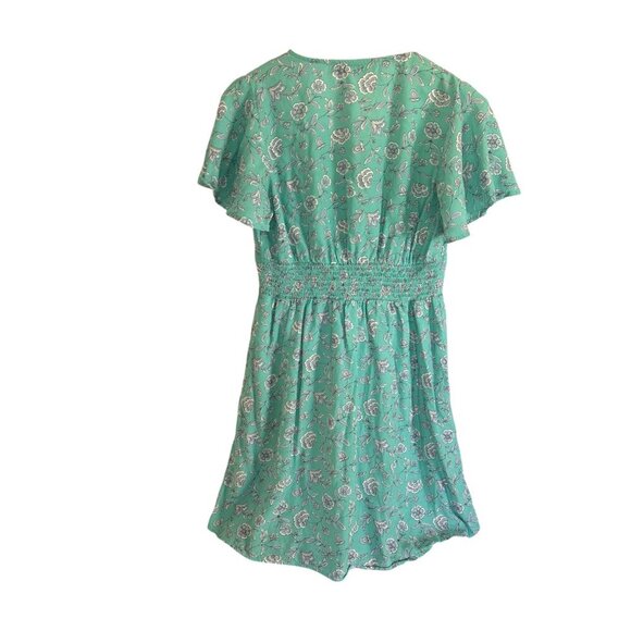 LOFT Turquoise Floral Dress Women's Size 6P Office Core Smocked Back Midi Dress - Picture 3 of 9